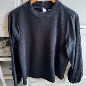 Madewell Black Puff-Sleeve Mockneck Top in Size L